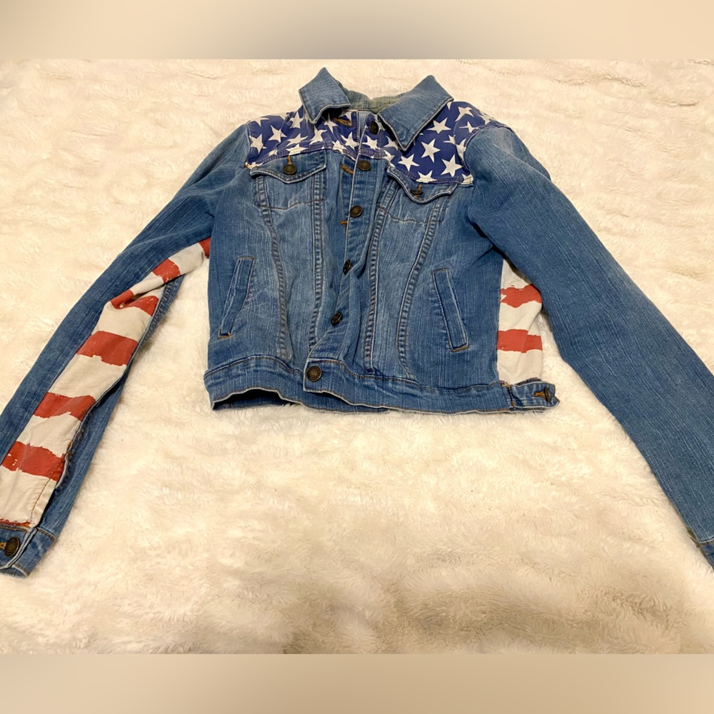 Womens’ Denim American Flag Jacket